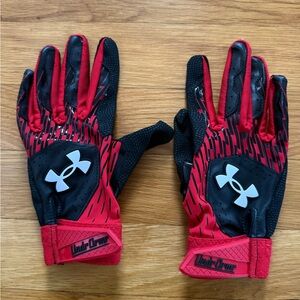 Under Armour Black and Red Batting Gloves - size small